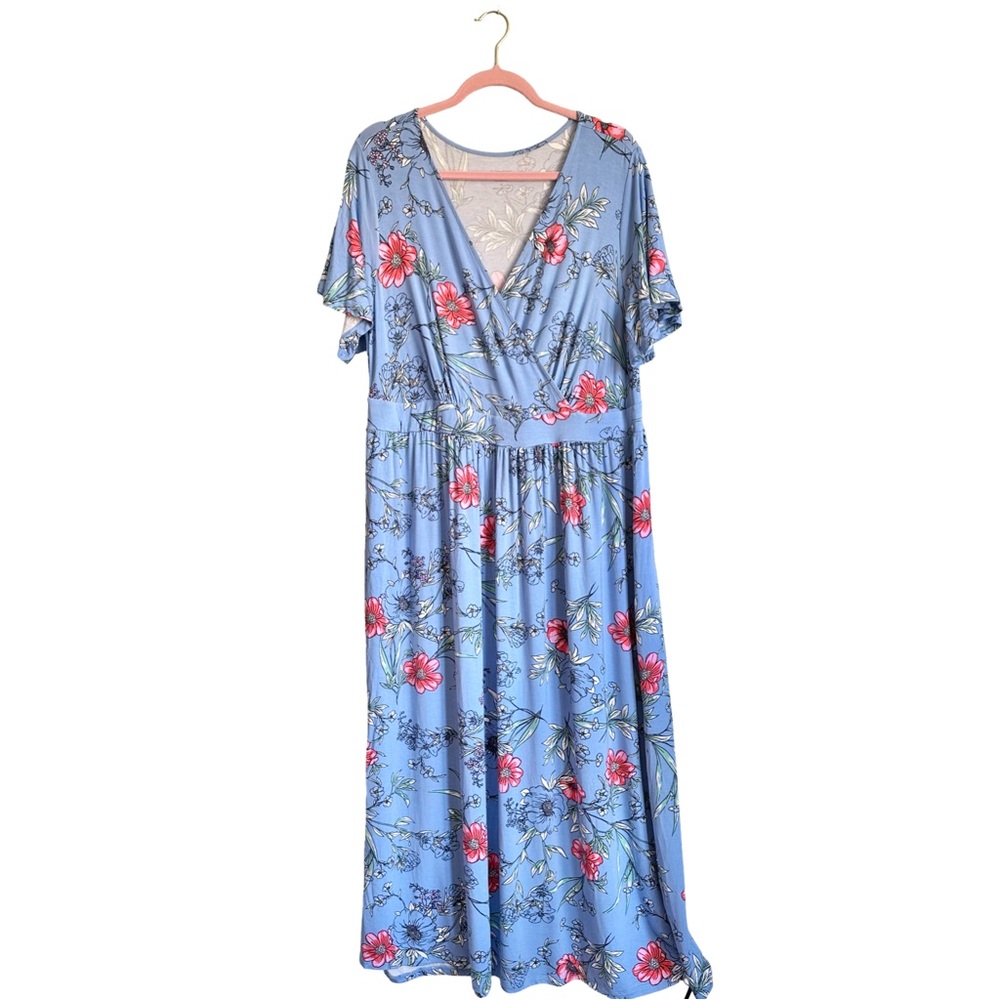 41 Hawthorn Women’s Elisse Knit Blue Pink Spring Floral Maxi Dress Size 1X EUC